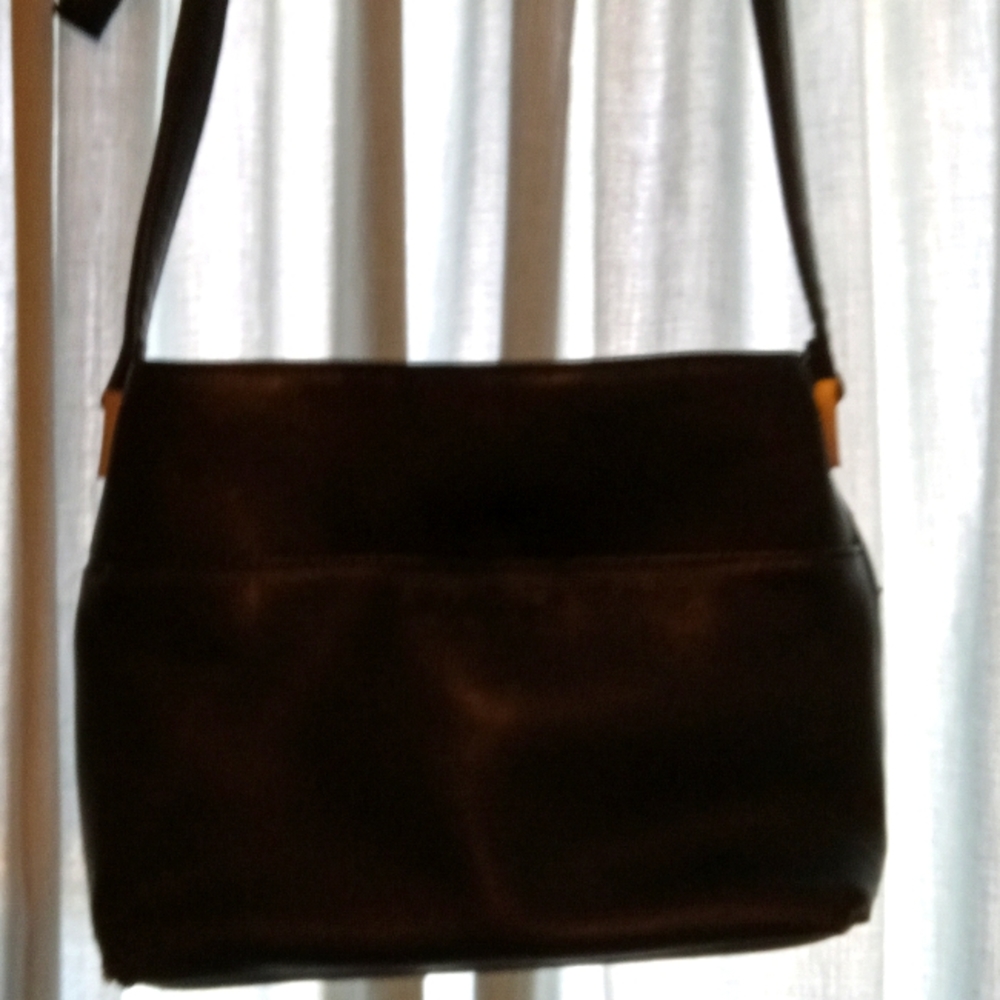 A black leather cross body bag